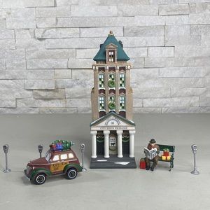 Department 56 Brokerage House with City Taxi, Gentleman bench and parking Meters